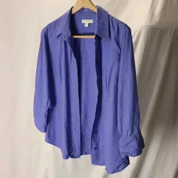 Coldwater Creek button down women's‎ size L blue relaxed blouse long sleeved - Picture 1 of 11